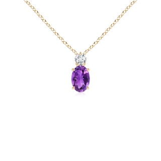 6x4mm AAA Oval Amethyst Solitaire Pendant with Diamond in Yellow Gold