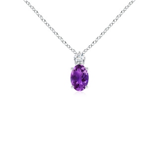 6x4mm AAAA Oval Amethyst Solitaire Pendant with Diamond in White Gold