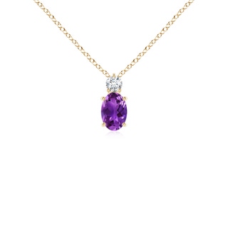 6x4mm AAAA Oval Amethyst Solitaire Pendant with Diamond in Yellow Gold