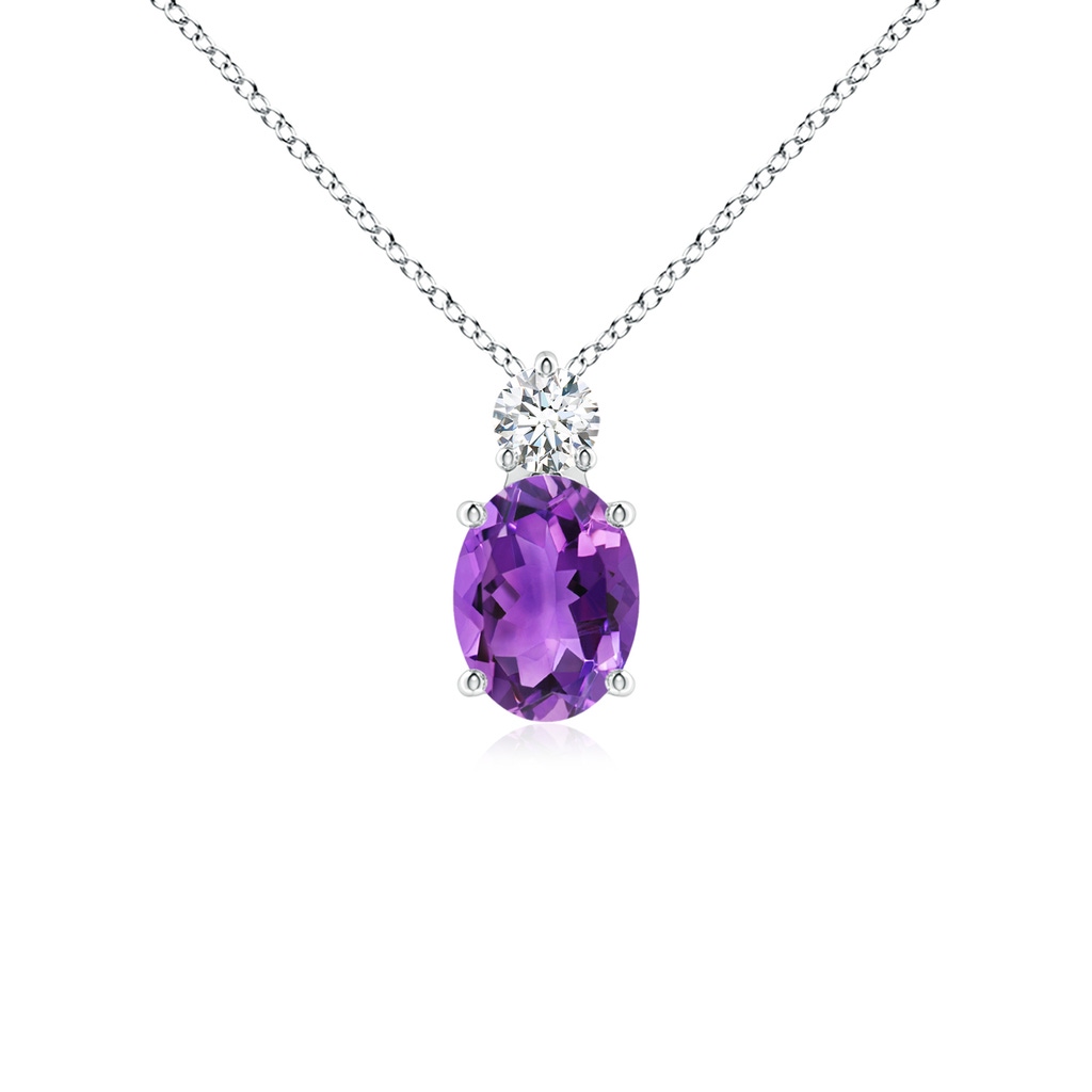 8x6mm AAA Oval Amethyst Solitaire Pendant with Diamond in White Gold