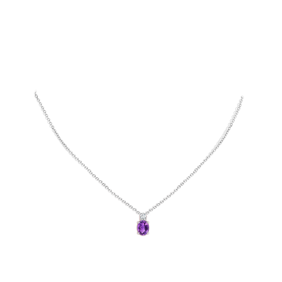 8x6mm AAA Oval Amethyst Solitaire Pendant with Diamond in White Gold pen