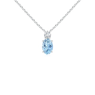 6x4mm AAA Oval Aquamarine Solitaire Pendant with Diamond in White Gold