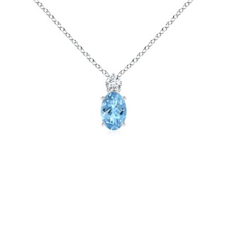 6x4mm AAAA Oval Aquamarine Solitaire Pendant with Diamond in White Gold