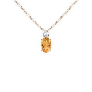 6x4mm A Oval Citrine Solitaire Pendant with Diamond in 10K Rose Gold