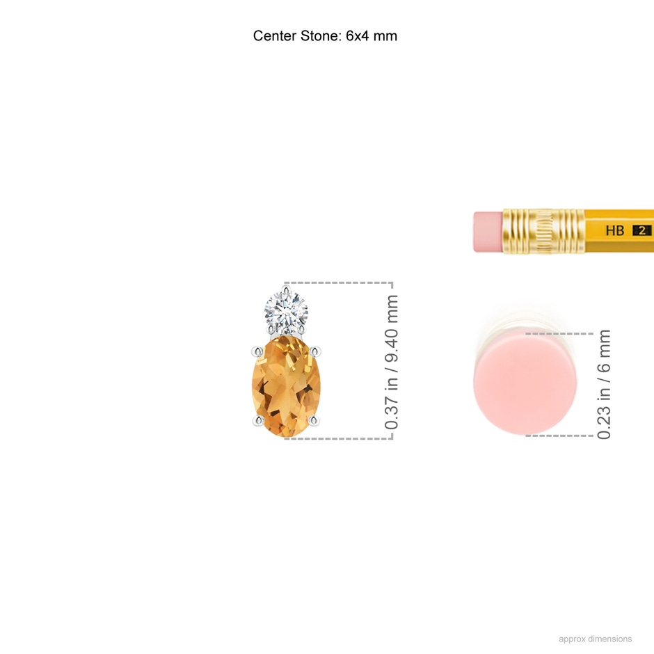6x4mm A Oval Citrine Solitaire Pendant with Diamond in P950 Platinum ruler