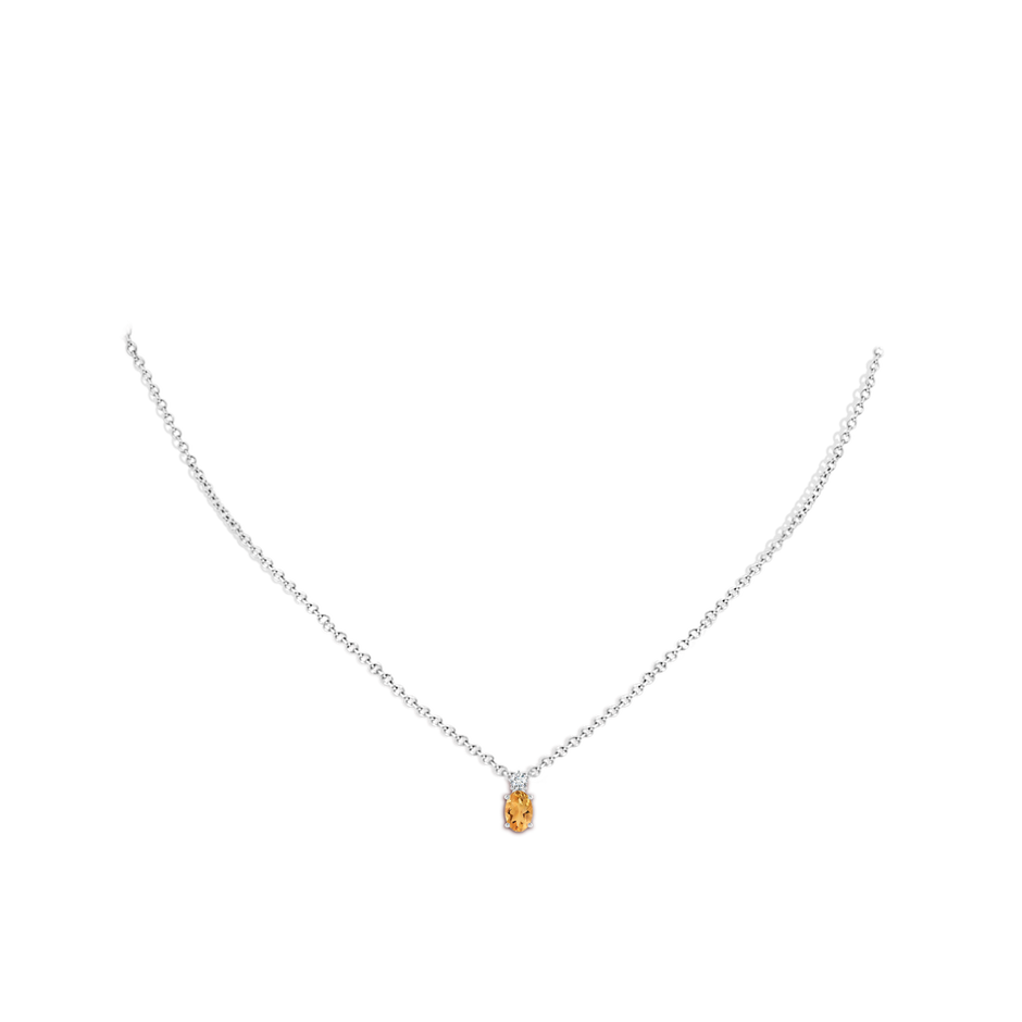 6x4mm A Oval Citrine Solitaire Pendant with Diamond in P950 Platinum body-neck