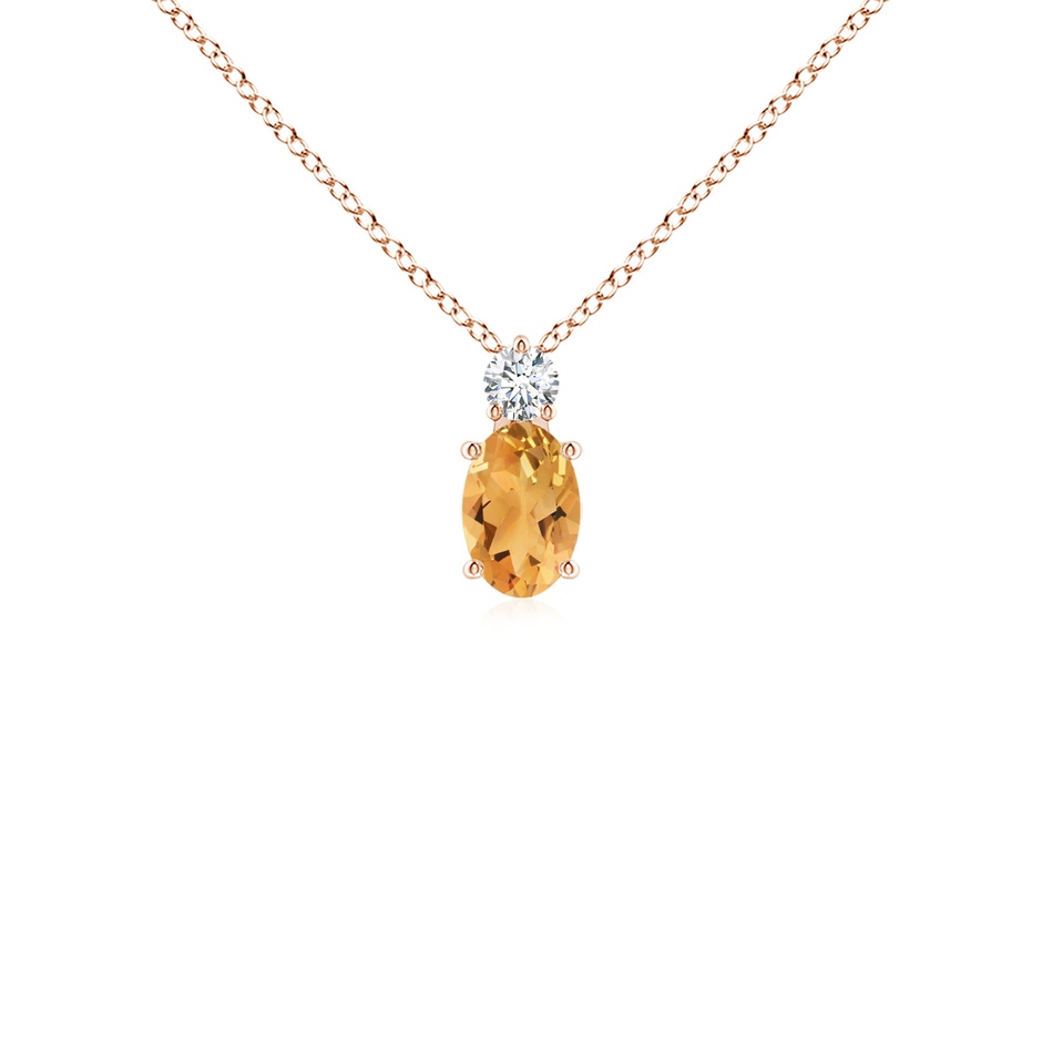 6x4mm A Oval Citrine Solitaire Pendant with Diamond in Rose Gold 