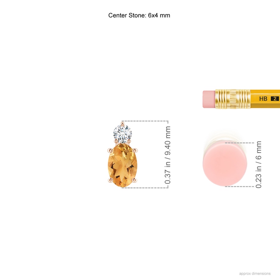6x4mm A Oval Citrine Solitaire Pendant with Diamond in Rose Gold ruler