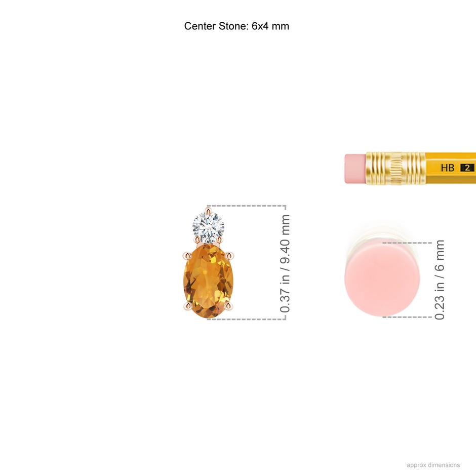 6x4mm AA Oval Citrine Solitaire Pendant with Diamond in Rose Gold ruler