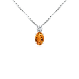 6x4mm AAA Oval Citrine Solitaire Pendant with Diamond in 9K White Gold