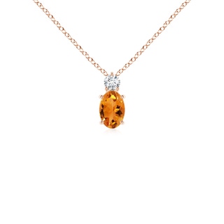 6x4mm AAA Oval Citrine Solitaire Pendant with Diamond in Rose Gold