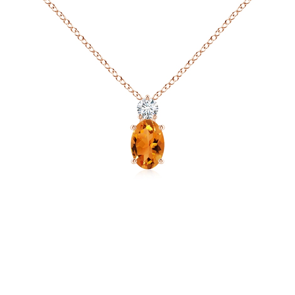 6x4mm AAA Oval Citrine Solitaire Pendant with Diamond in Rose Gold 