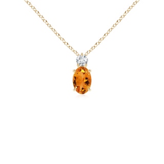 6x4mm AAA Oval Citrine Solitaire Pendant with Diamond in Yellow Gold