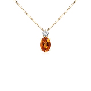 6x4mm AAAA Oval Citrine Solitaire Pendant with Diamond in 9K Yellow Gold