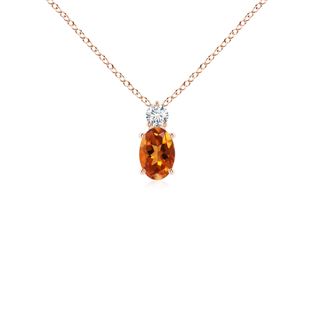 6x4mm AAAA Oval Citrine Solitaire Pendant with Diamond in Rose Gold