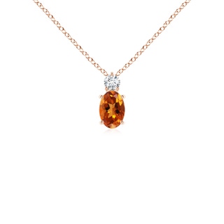 6x4mm AAAA Oval Citrine Solitaire Pendant with Diamond in Rose Gold