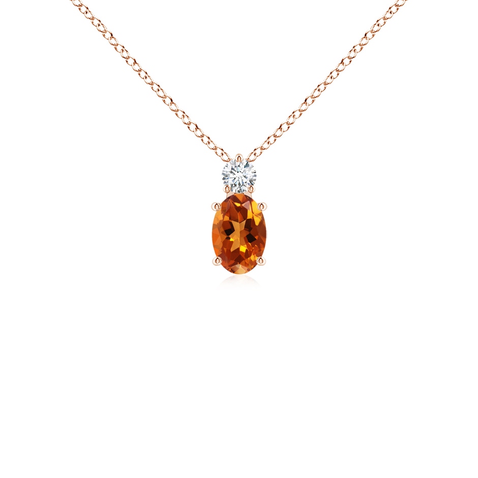 6x4mm AAAA Oval Citrine Solitaire Pendant with Diamond in Rose Gold 