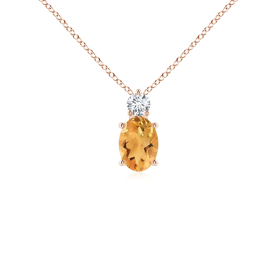7x5mm A Oval Citrine Solitaire Pendant with Diamond in Rose Gold 