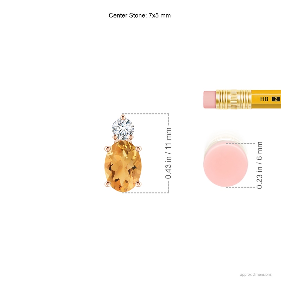 7x5mm A Oval Citrine Solitaire Pendant with Diamond in Rose Gold ruler