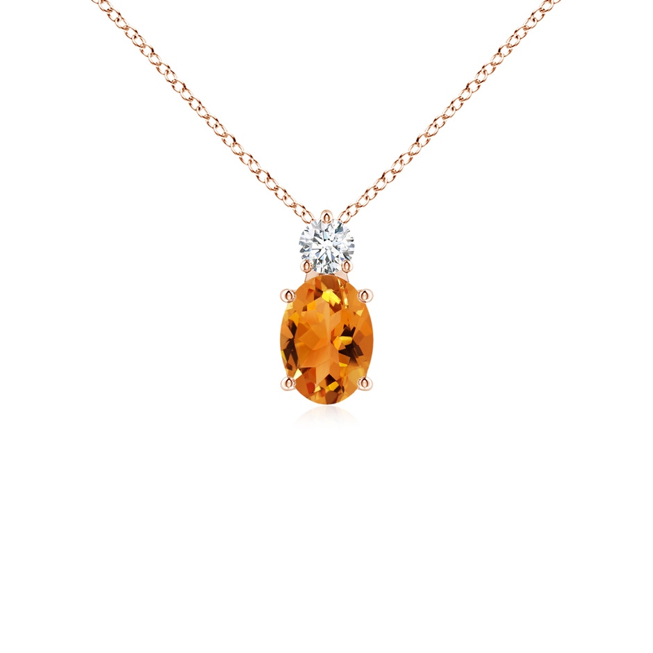 7x5mm AAA Oval Citrine Solitaire Pendant with Diamond in Rose Gold 
