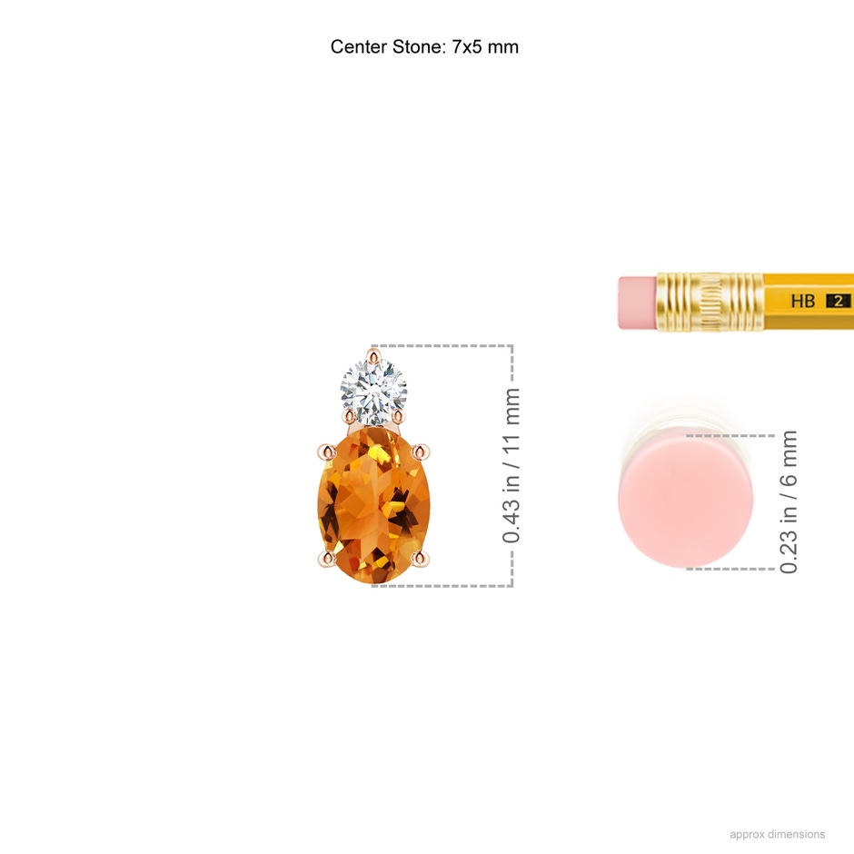 7x5mm AAA Oval Citrine Solitaire Pendant with Diamond in Rose Gold ruler