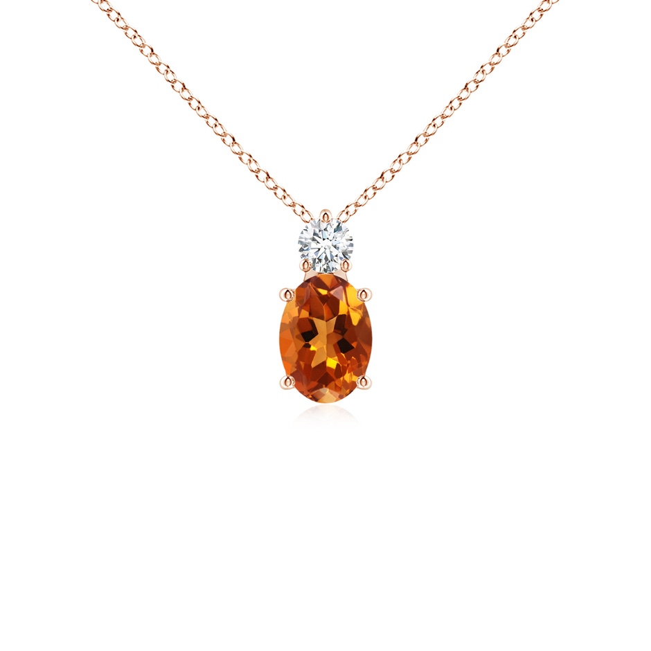 7x5mm AAAA Oval Citrine Solitaire Pendant with Diamond in Rose Gold 