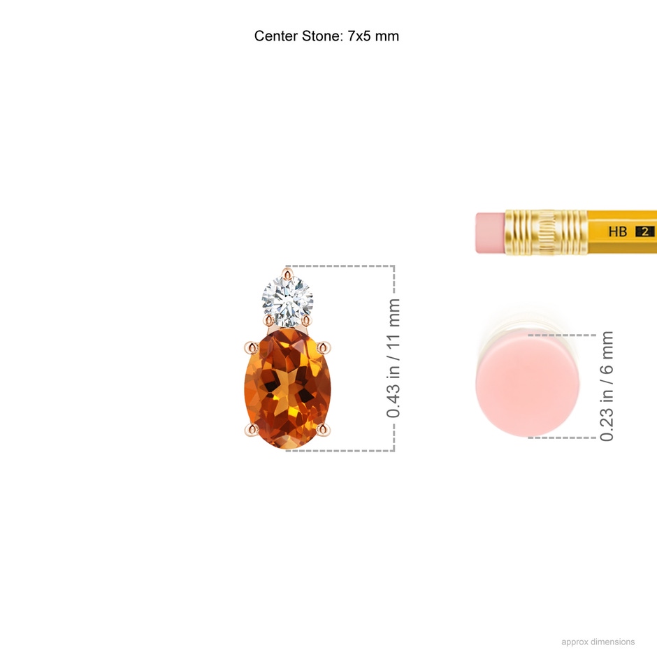 7x5mm AAAA Oval Citrine Solitaire Pendant with Diamond in Rose Gold ruler
