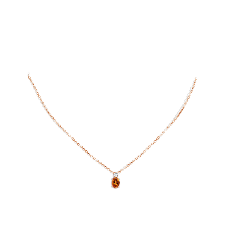 7x5mm AAAA Oval Citrine Solitaire Pendant with Diamond in Rose Gold body-neck