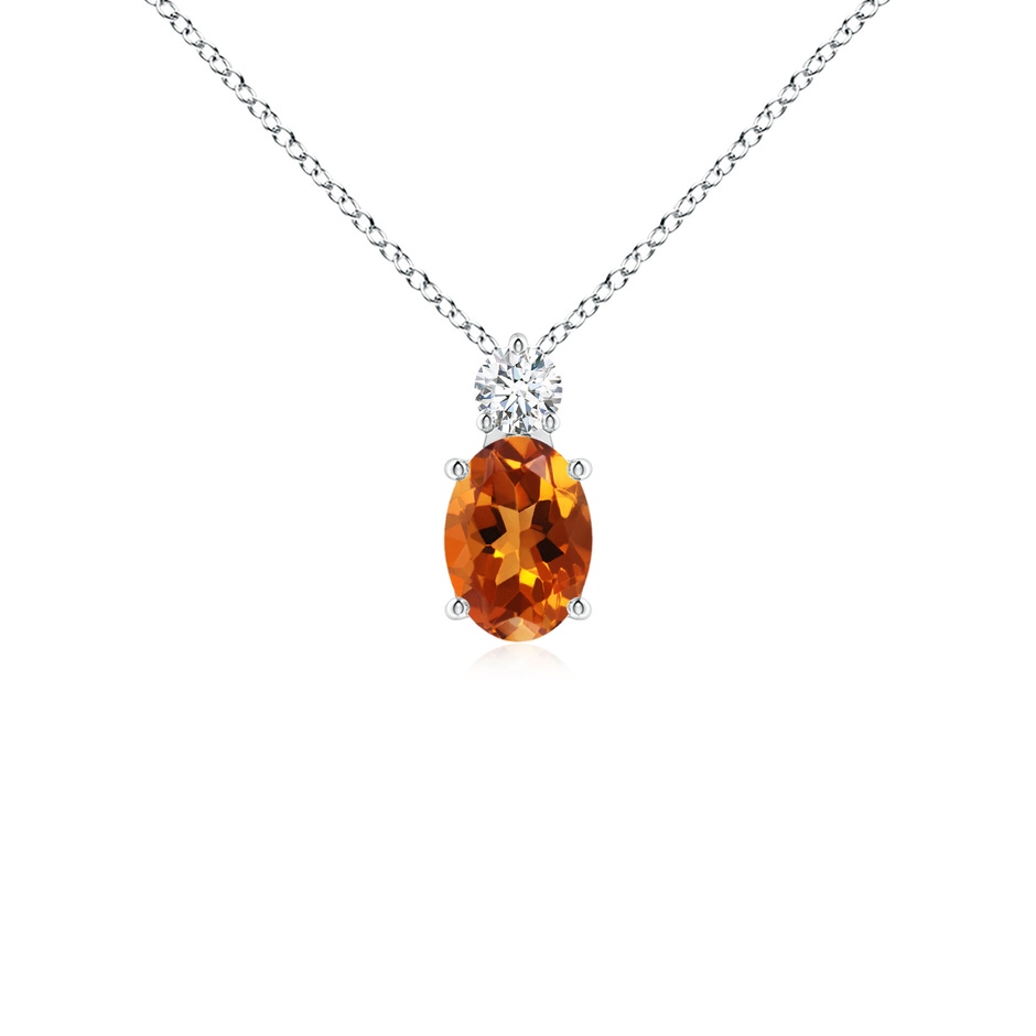 7x5mm AAAA Oval Citrine Solitaire Pendant with Diamond in White Gold 