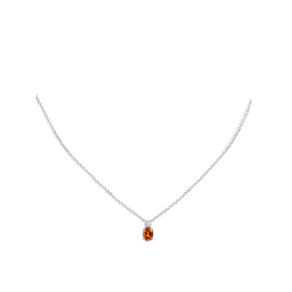 7x5mm AAAA Oval Citrine Solitaire Pendant with Diamond in White Gold body-neck