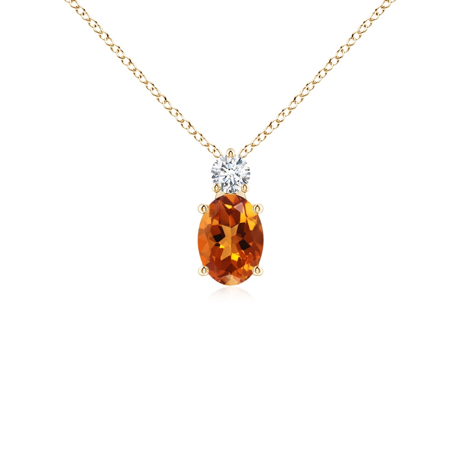 7x5mm AAAA Oval Citrine Solitaire Pendant with Diamond in Yellow Gold 