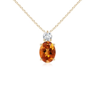 8x6mm AAAA Oval Citrine Solitaire Pendant with Diamond in Yellow Gold