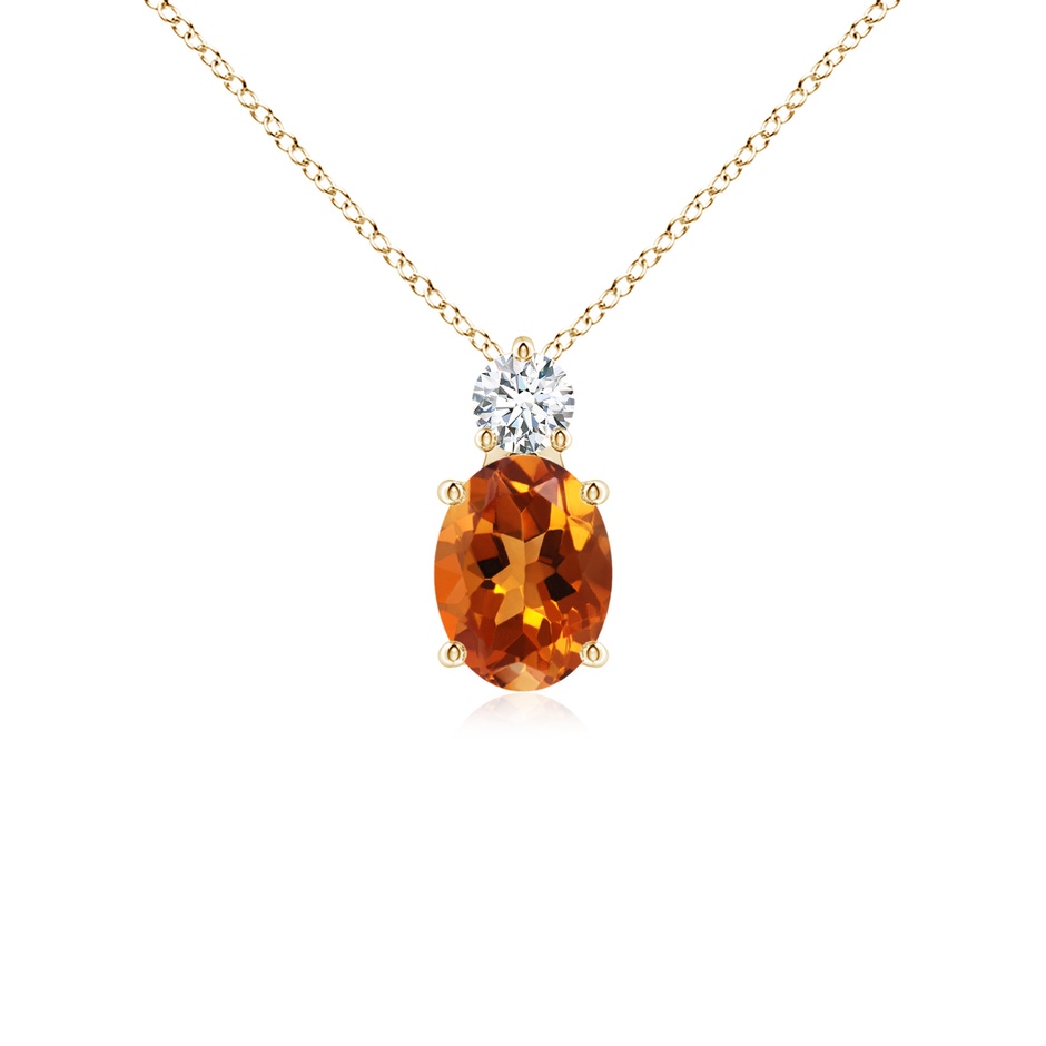 8x6mm AAAA Oval Citrine Solitaire Pendant with Diamond in Yellow Gold 