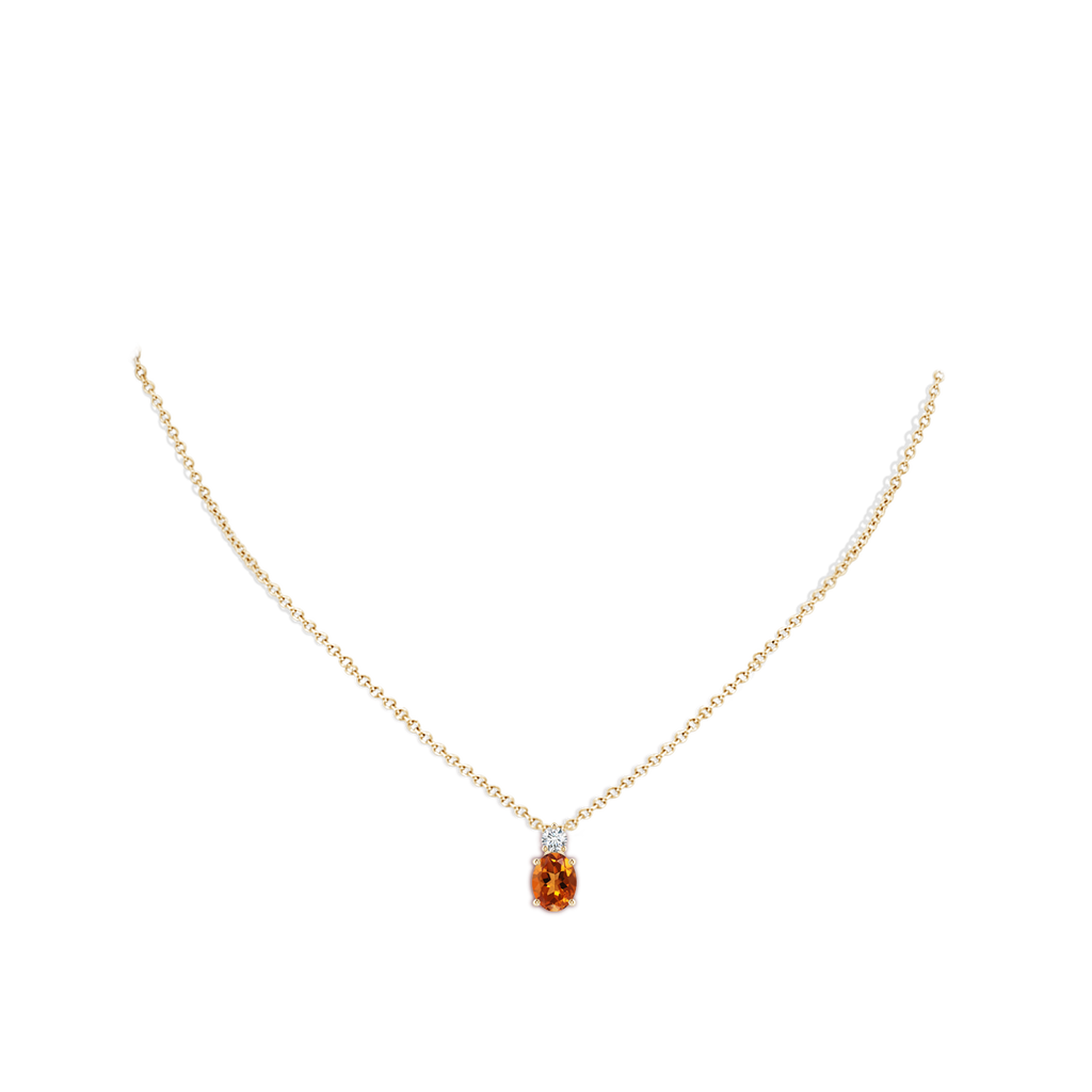 8x6mm AAAA Oval Citrine Solitaire Pendant with Diamond in Yellow Gold Body-Neck