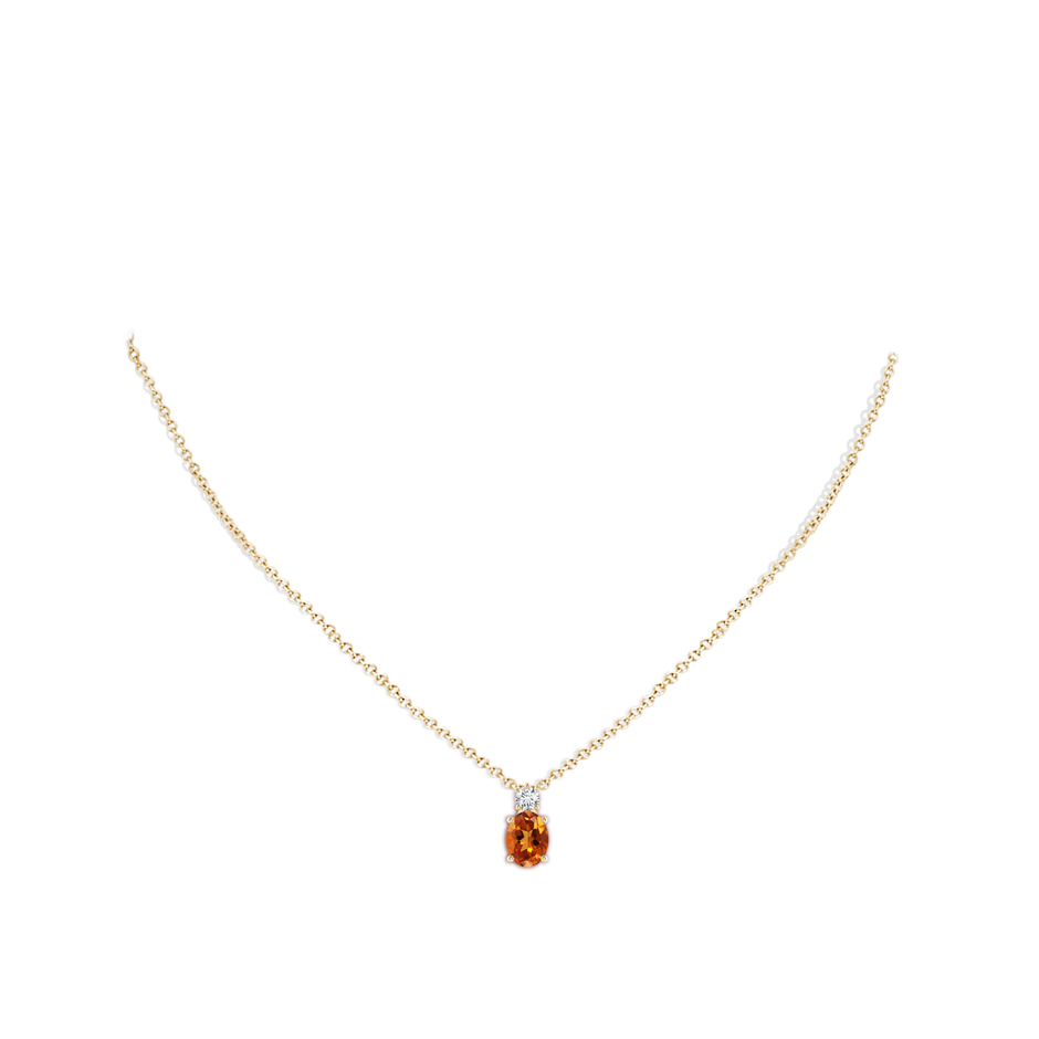 8x6mm AAAA Oval Citrine Solitaire Pendant with Diamond in Yellow Gold body-neck