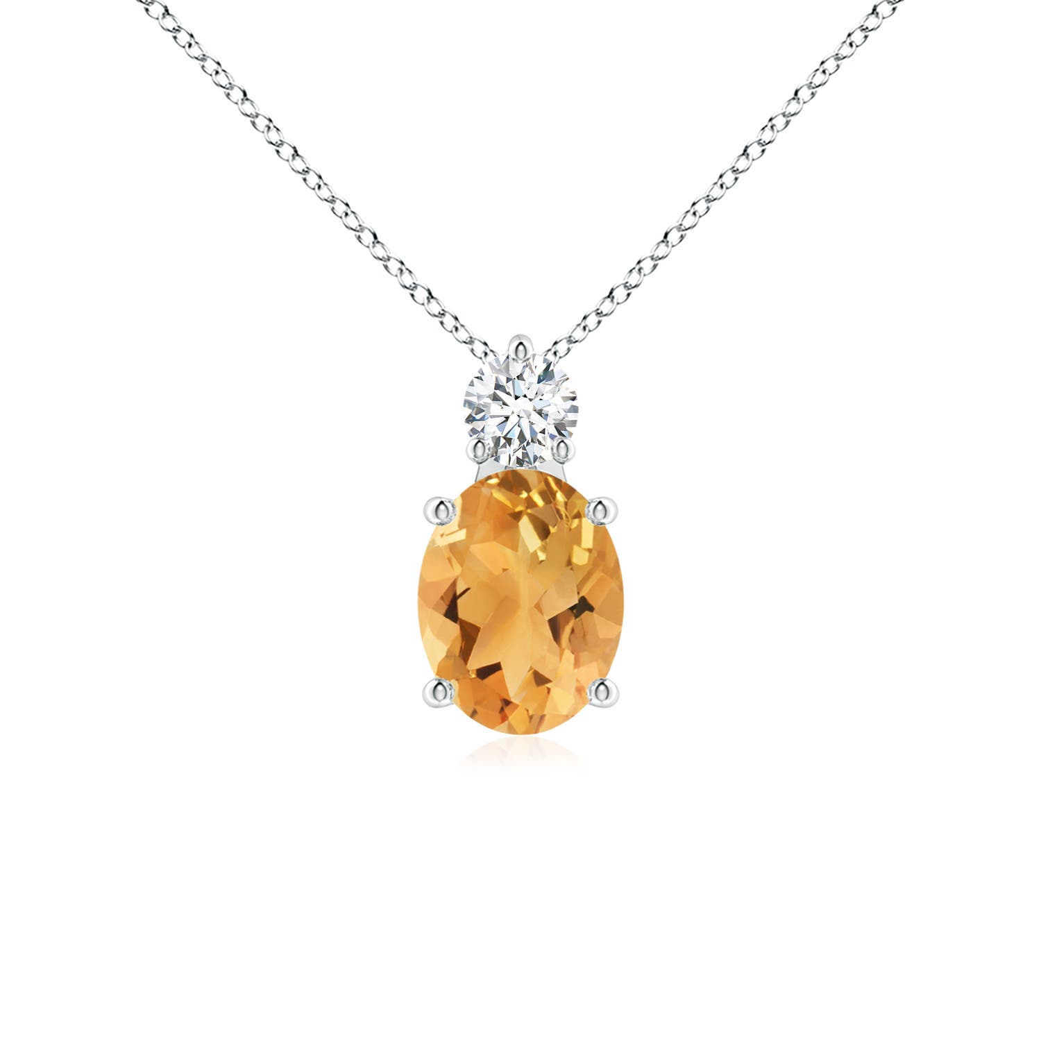9x7mm A Oval Citrine Solitaire Pendant with Diamond in P950 Platinum