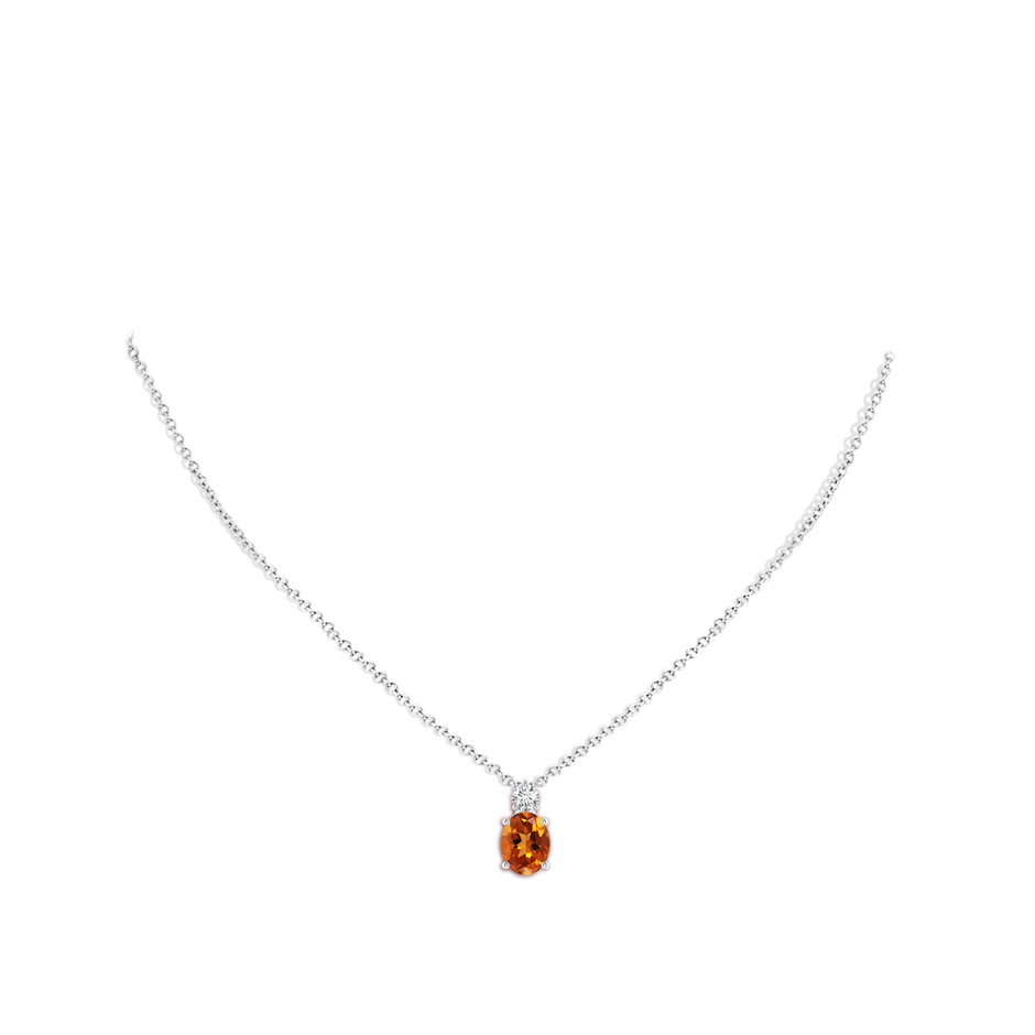 9x7mm AAAA Oval Citrine Solitaire Pendant with Diamond in P950 Platinum body-neck