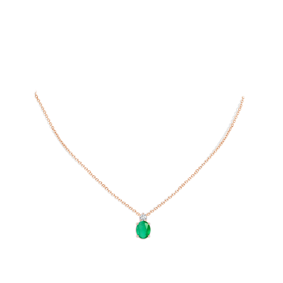 10x8mm A Oval Emerald Solitaire Pendant with Diamond in Rose Gold pen