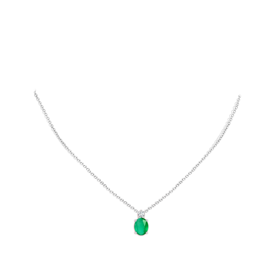 10x8mm A Oval Emerald Solitaire Pendant with Diamond in White Gold pen