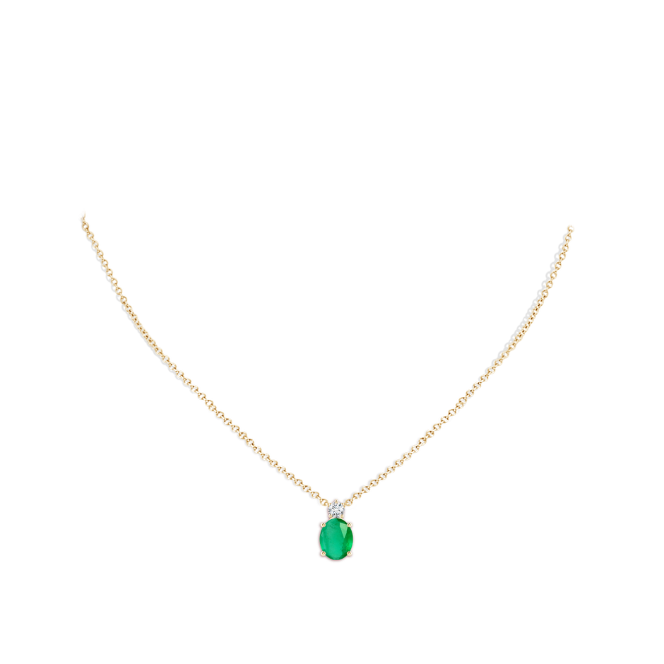 10x8mm A Oval Emerald Solitaire Pendant with Diamond in Yellow Gold pen