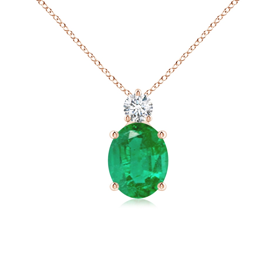 10x8mm AA Oval Emerald Solitaire Pendant with Diamond in Rose Gold 