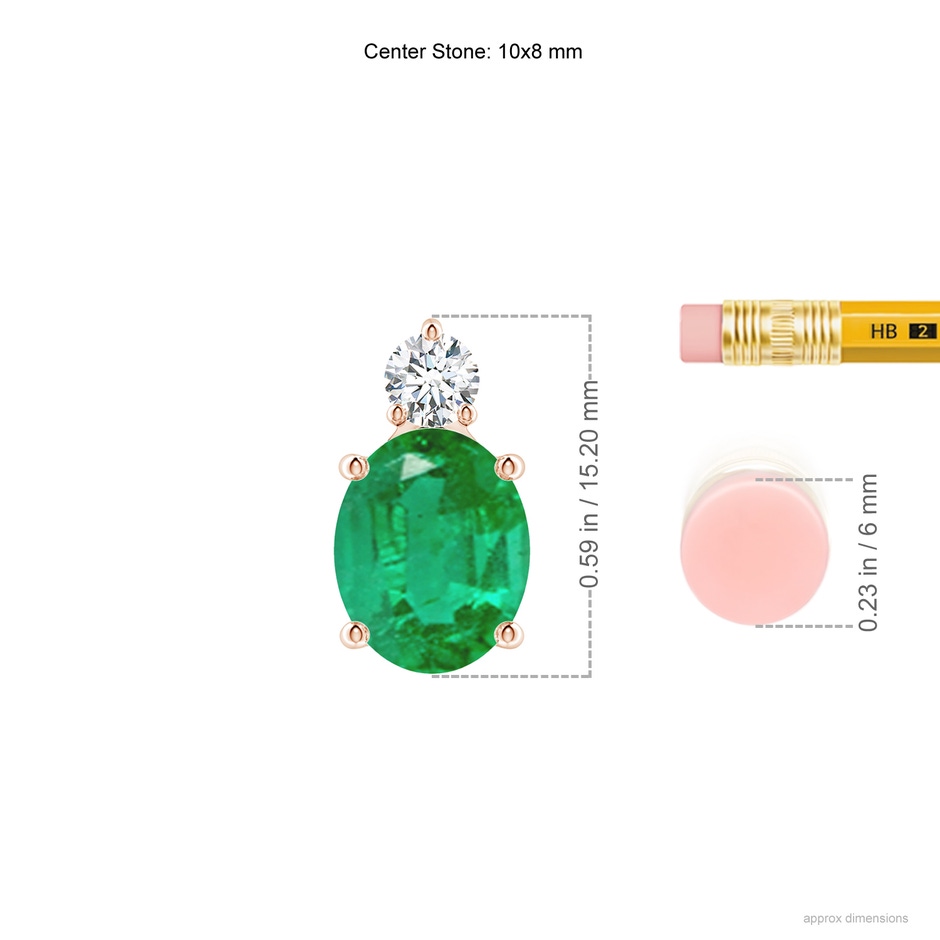 10x8mm AA Oval Emerald Solitaire Pendant with Diamond in Rose Gold ruler