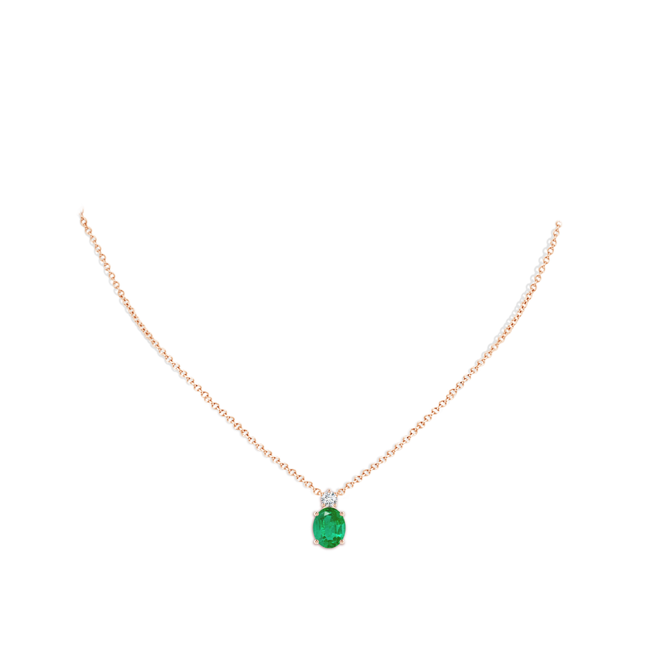 10x8mm AA Oval Emerald Solitaire Pendant with Diamond in Rose Gold pen