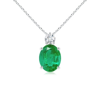 10x8mm AA Oval Emerald Solitaire Pendant with Diamond in S999 Silver