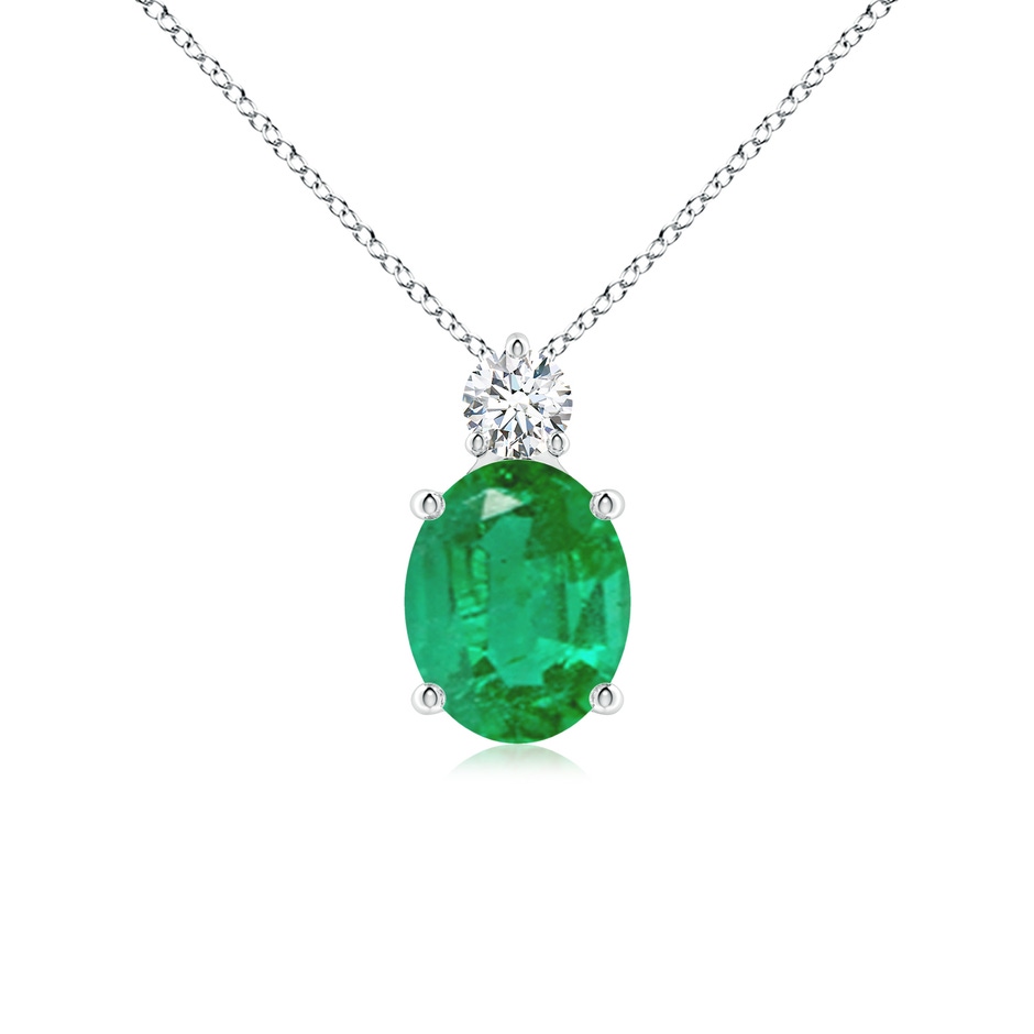 10x8mm AA Oval Emerald Solitaire Pendant with Diamond in White Gold 