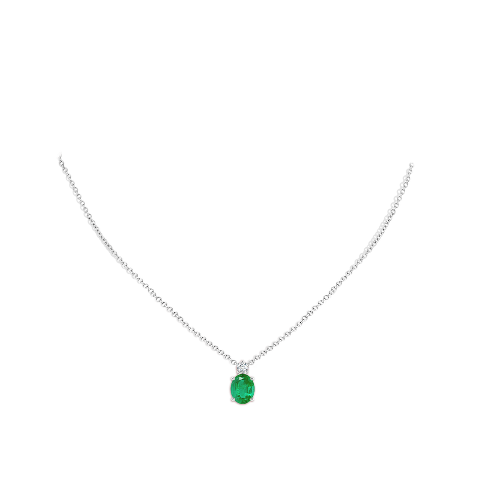 10x8mm AA Oval Emerald Solitaire Pendant with Diamond in White Gold pen