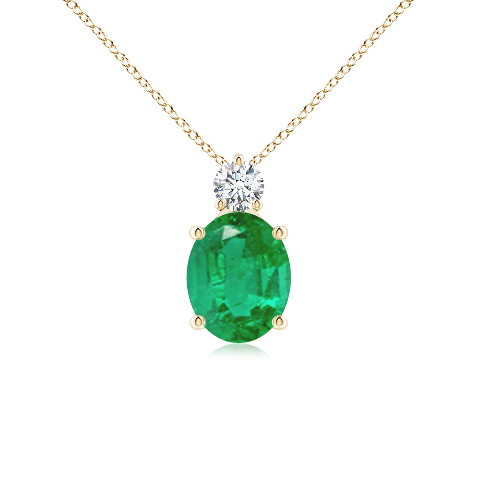 10x8mm AA Oval Emerald Solitaire Pendant with Diamond in Yellow Gold 