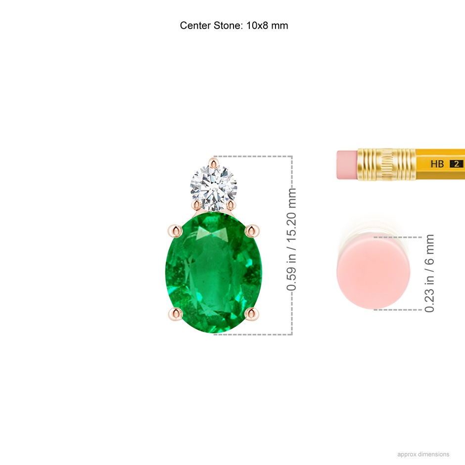 10x8mm AAA Oval Emerald Solitaire Pendant with Diamond in Rose Gold ruler