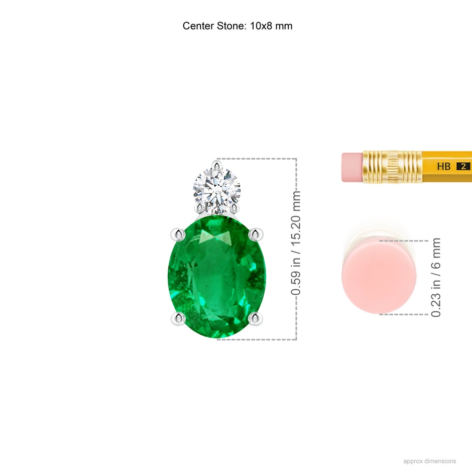 10x8mm AAA Oval Emerald Solitaire Pendant with Diamond in S999 Silver ruler