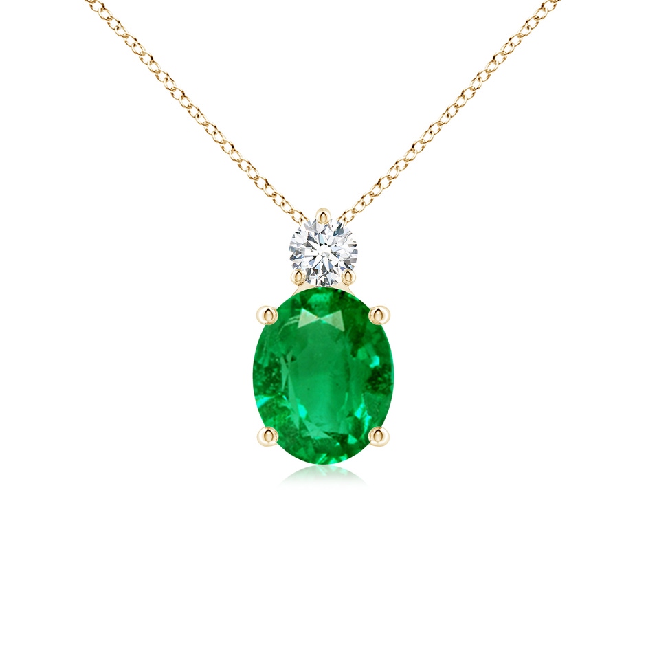 10x8mm AAA Oval Emerald Solitaire Pendant with Diamond in Yellow Gold 